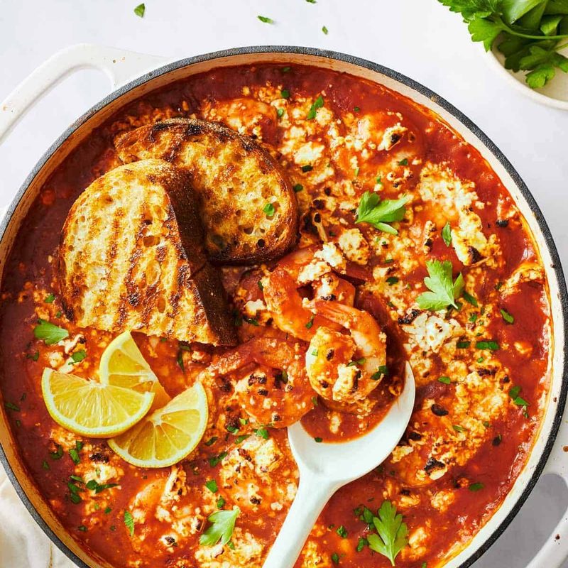 A picture of Baked Shrimp with Feta and Grilled Sourdough