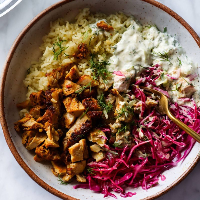 Chicken shawarma bowls.
