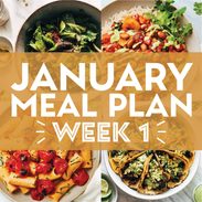 January Meal Plan collage with four images part of the meal plan for week 1