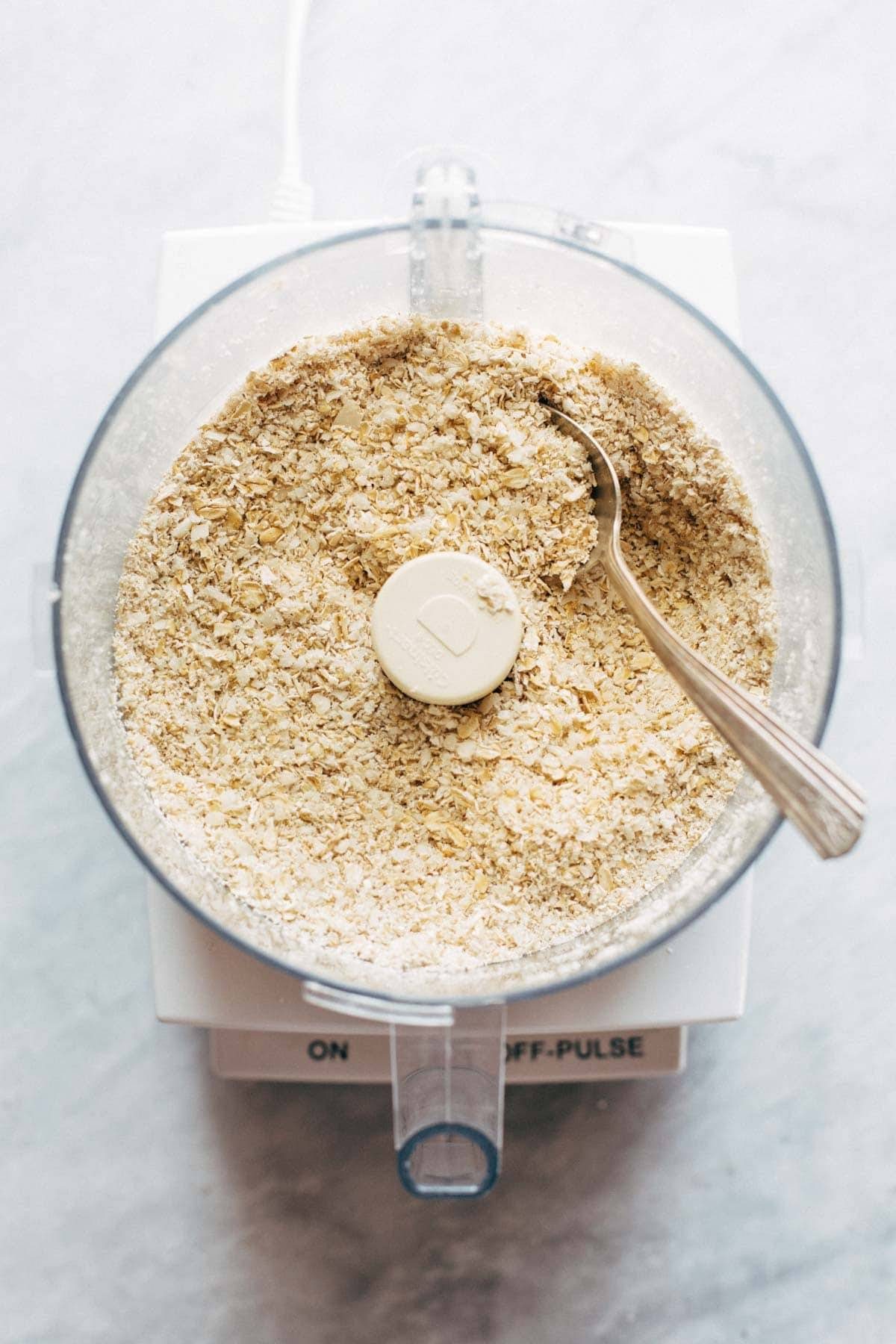 Ingredients in food processor for Cookie Dough Energy Bites.