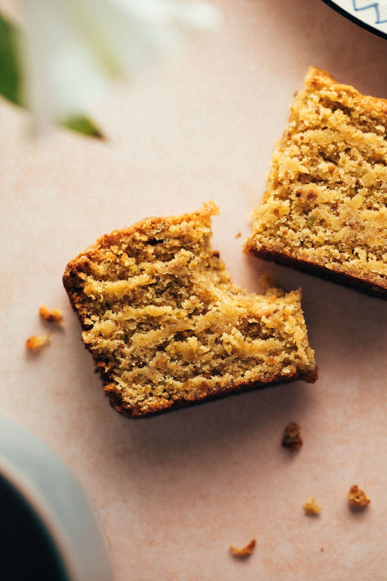 Slice of pistachio load with bite taken out