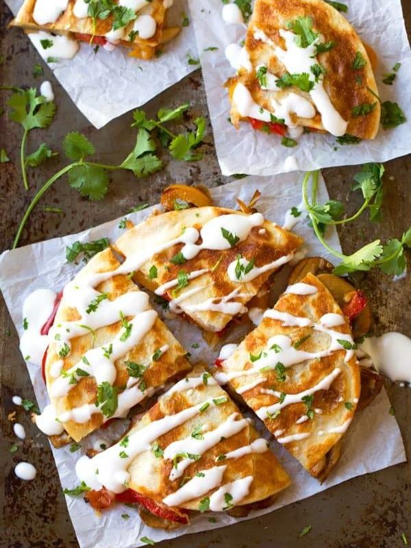 Smoked Gouda Mushroom Quesadilla - quick, easy, and colorful! Hits the spot every. single. time. | pinchofyum.com