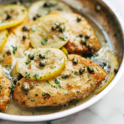 Lemon Chicken Piccata in a pan.