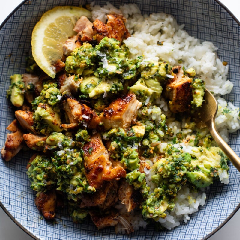 A picture of Chipotle Chicken with Chunky Pistachio Sauce