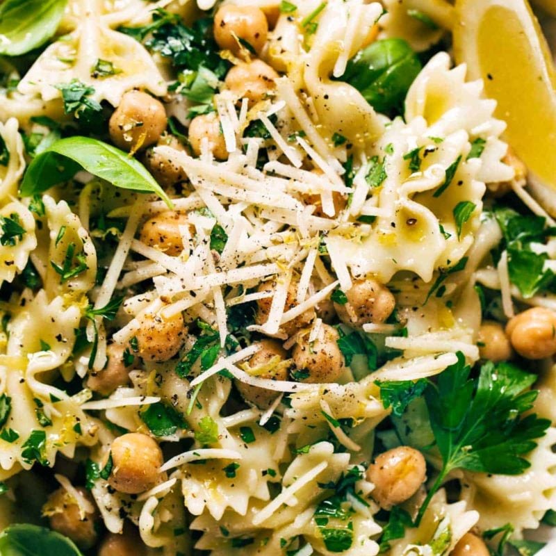 Pasta salad with herbs and cheese.