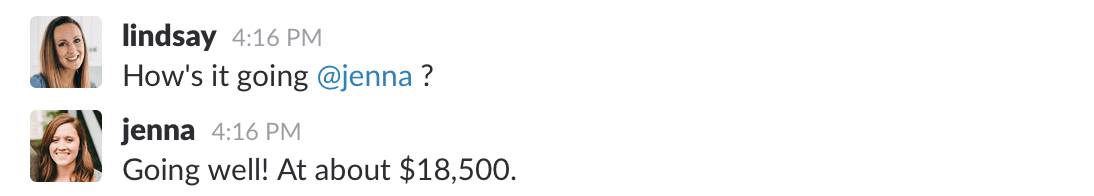 Conversation between Lindsay and Jenna.