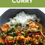 Thai shrimp curry in a bowl.