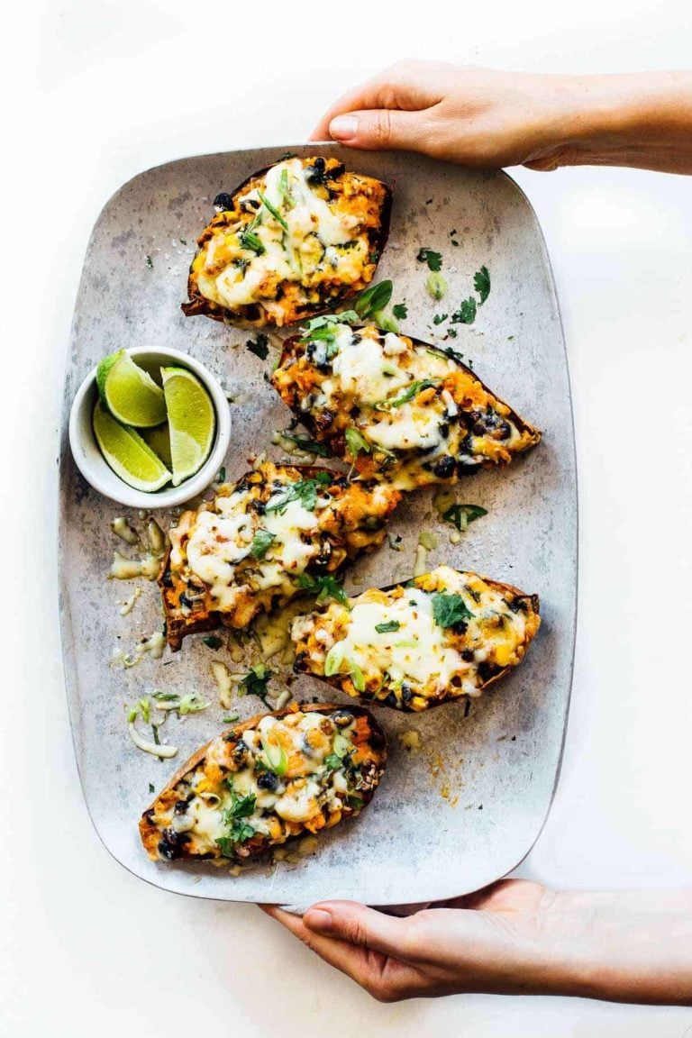 Sweet potato skins on a serving plate.